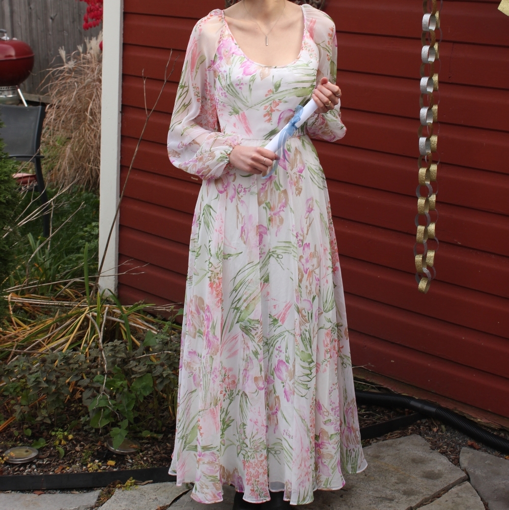 1970s White Chiffon Maxi Dress